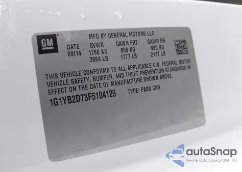 2015 Chevrolet Corvette Stingray из США, поврежденный, VIN 1G1YB2D73F5104129